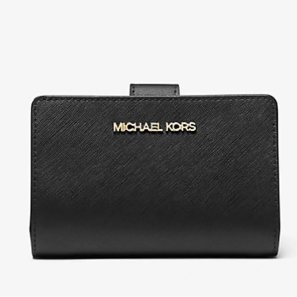 Michael Medium Crossgrain Leather Bifold Wallet Black NWT